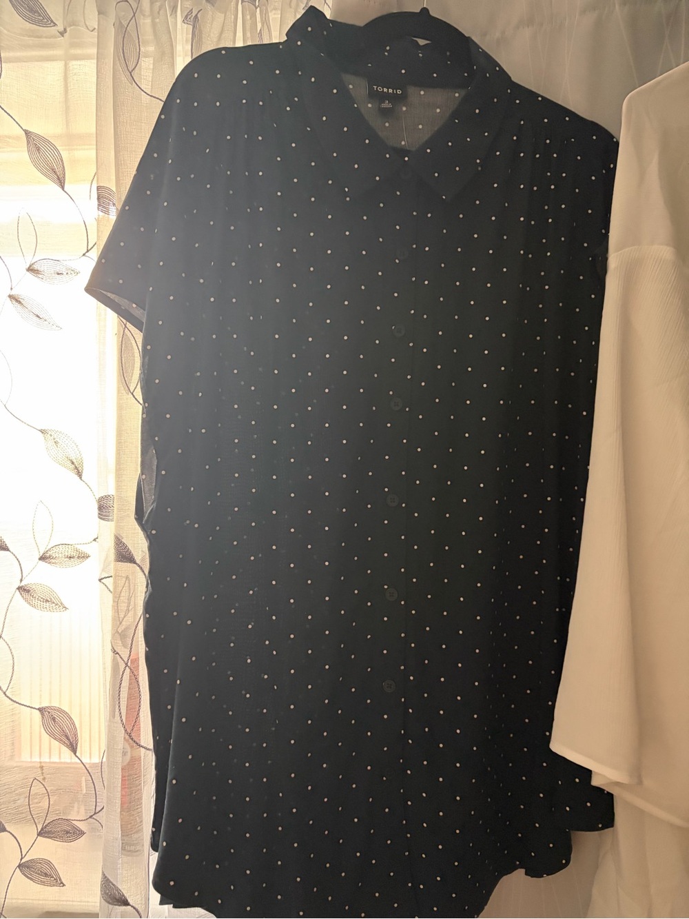 torrid Navy Button-Up Blouse with White Polka Dots